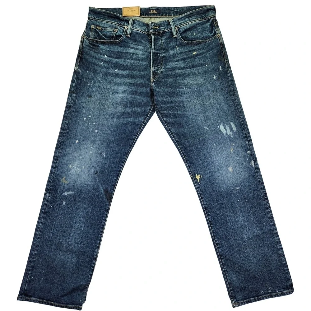 NWT Polo Ralph Lauren Classic Fit Paint Splatter Jeans 34x29 Button‎ Fly